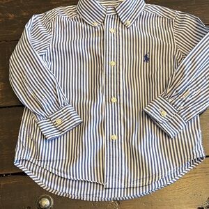 Ralph Lauren Kids Blue and White Striped Button Down Shirt